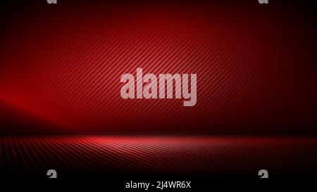 Studio interior with carbon fiber texture. Modern carbon fiber textured red black interior with light. Background for mounting, product placement Stock Vector