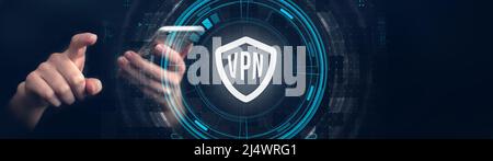 VPN Virtual Private Network protocol, banner. Cyber security and privacy connection technology. Anonymous Internet concept photo Stock Photo