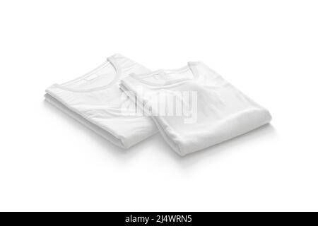 Blank white folded square t-shirt mockup pair, side view Stock Photo