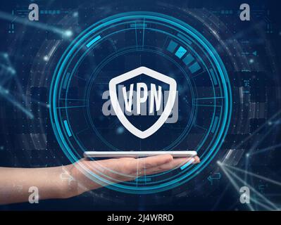 Mobile phone and VPN, Virtual Private Network. Secure and privacy connection, data protection concept Stock Photo
