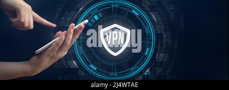 VPN Virtual Private Network protocol, banner. Cyber security and privacy connection technology. Anonymous Internet concept photo Stock Photo