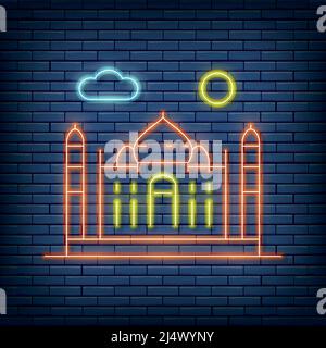 Kiev, Ukraine - March 1, 2022: Vector Taj Mahal, India, landmark neon sign. Vector illustration in neon style. Stock Vector