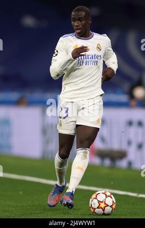 Madrid, Spain, 12th April 2022. Ferland Mendy of Real Madrid during the UEFA Champions League match at the Bernabeu, Madrid. Picture credit should read: Jonathan Moscrop / Sportimage Stock Photo