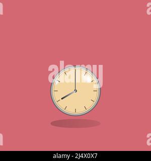 vintage clock in the air on a pink background. vector illustration. Stock Vector