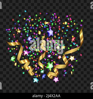 Multicolor confetti and tinsel explosion on a transparent background ...