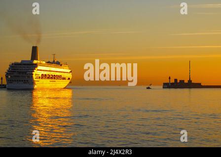 A cruise ship leaving the port of Le Havre, Normandy, France. Stock Photo