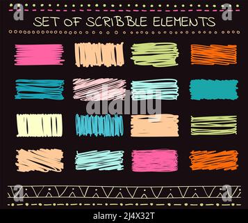 Collection of scribbled elements in hand drawn style. Vector illustration EPS8 Stock Vector