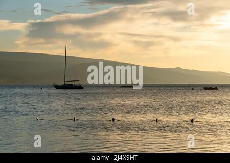 Tbilisi sea and boat with deflated sails. Landscape. Sunrise Stock Photo