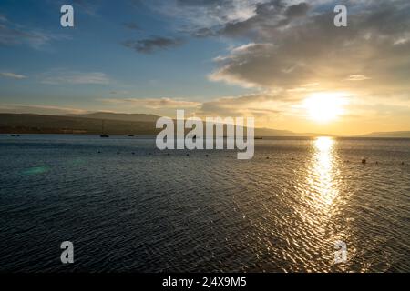 Tbilisi sea and boat with deflated sails. Landscape. Sunrise Stock Photo