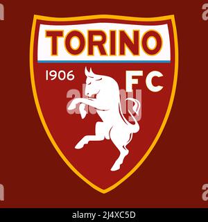 Turin, Italy, April 2022 - Torino F.C. Football Club brand logo with red color flag, illustration Stock Photo