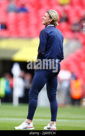 LONDON, ENGLAND - APRIL 17: Crystal Palace's Conor Gallagher (on loan from Chelsea) before kick off during FA Cup Semi-Final between Crystal Palace an Stock Photo
