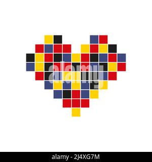 Multi-colored simple heart from mosaic pixel square parts - vector illustration.  Stock Vector