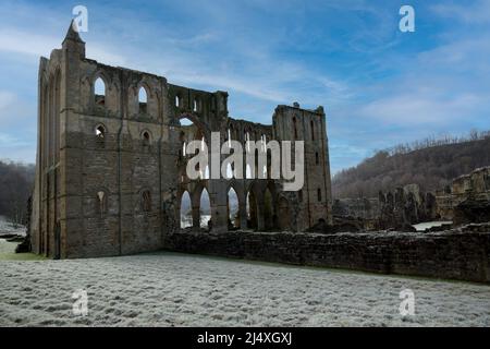 Presbytery, north & south transepts & between them the monks crossing  of ruined Rievaulx Cistercian Abbey