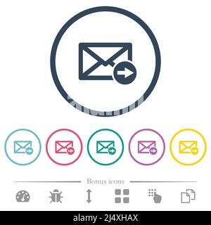 Mail forwarding flat color icons in round outlines. 6 bonus icons included. Stock Vector