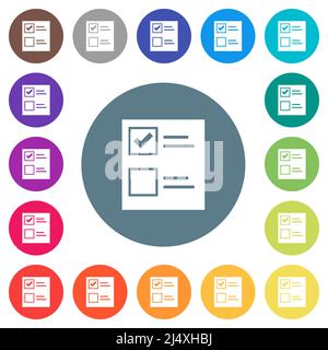 Ballot paper solid flat white icons on round color backgrounds. 17 background color variations are included. Stock Vector