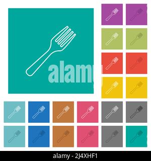Single fork outline multi colored flat icons on plain square backgrounds. Included white and darker icon variations for hover or active effects. Stock Vector