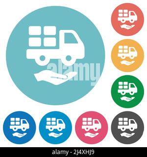Courier services solid flat white icons on round color backgrounds Stock Vector