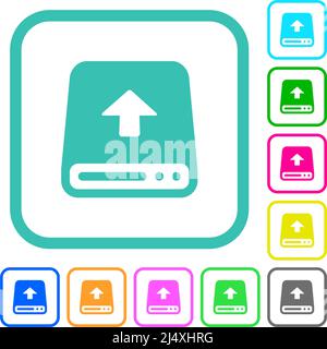 Upload from hard disk vivid colored flat icons in curved borders on white background Stock Vector
