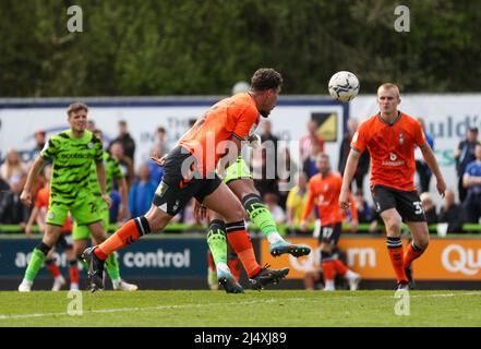 Forest Green Rovers' Jamille Matt scores his sides second goal during the Sky Bet League Two match at The Fully Charged New Lawn, Nailsworth. Picture date: Monday April 18, 2022. Stock Photo