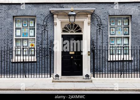 Famous black door at Number 10 Downing Street, London, UK Stock Photo