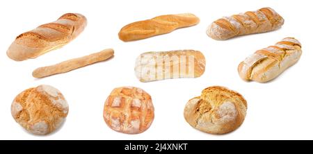 Various types of bread isolated on a white background Stock Photo