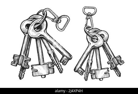 Bunch of keys in sketch style. Vintage vector illustration Stock Vector