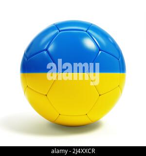 Football ball in Ukraine flag colors isolated on white background. 3d render Stock Photo