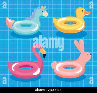 animals pool ring floats Stock Vector