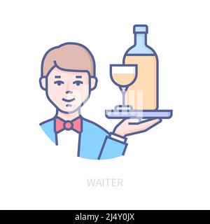 Waiter - modern colored line design style icon Stock Vector