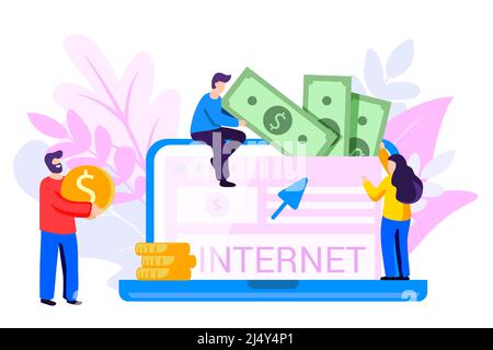 Data monetization Monetizing of data services Selling of data analysis concept Online influencer business and creative content producing vector isolat Stock Vector