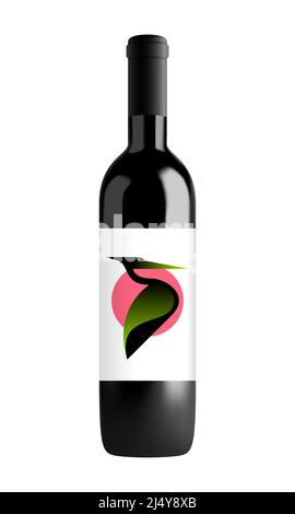 Vector wine bottle in mesh gradient style. Editable color Stock Vector