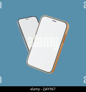 Two Simple smartphones with blank screen 3d render illustration. Isolated object on background Stock Photo