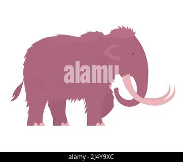 Ancient woolly mammoth. Extinct animal of the Ice Age. Tusks and trunk. Vector cartoon illustration isolated on white background Stock Vector