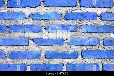 Front View of Cobalt Blue with Gray Colored Grunge Brick Wall for Abstract Backdrop Stock Photo