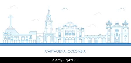 Outline Skyline panorama of city of Cartagena, Colombia - vector illustration Stock Vector