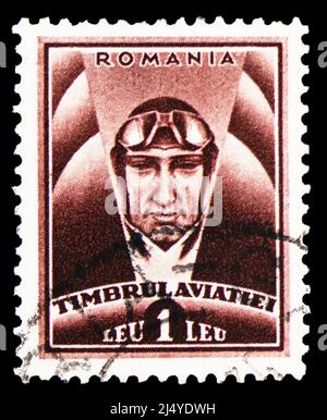 MOSCOW, RUSSIA - MARCH 27, 2022: Postage stamp printed in Romania shows Aviator, Aviation Tax serie, circa 1932 Stock Photo
