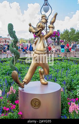 Goofy Gold Statue 50th Anniversary Disney Magic Kingdom Stock Photo