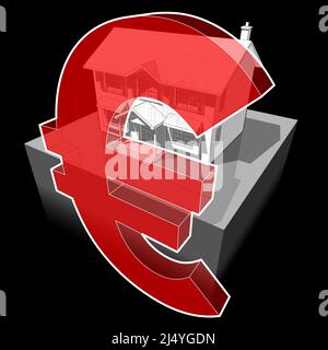 diagram of a classic colonial house and euro sign Stock Photo