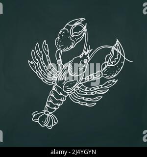 Crayfish thin white lines on a textural dark background - Vector illustration Stock Vector