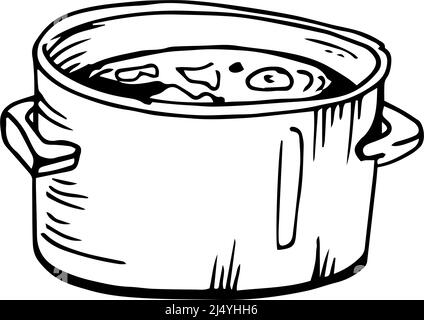 Cooked soup thin black lines on white background - Vector illustration Stock Vector
