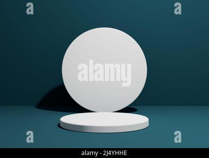 Dark teal, aqua blue 3D rendering simple product display cylinder ...