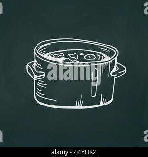 Cooked soup thin white lines on a textural dark background - Vector illustration Stock Vector