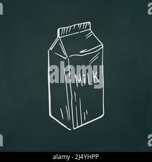 Milk package thin white lines on textural dark background - Vector illustration Stock Vector