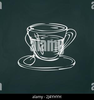 Cup of tea thin white lines on a textural dark background - Vector illustration Stock Vector
