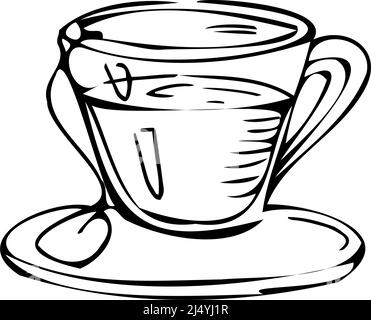 Cup of tea thin black lines on a white background - Vector illustration Stock Vector