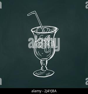 Cocktail thin white lines on a textural dark background - Vector illustration Stock Vector