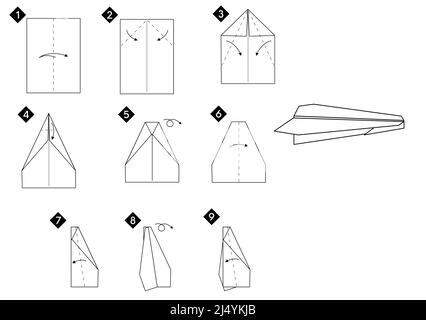 Instructions How To Make Origami Paper Airplane Stock Illustration