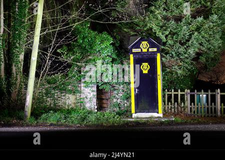 A preserved Automobile Association phone box. This one is number 573 and is located at the bottom of Garrowby Hill in the East Riding of Yorkshire Stock Photo