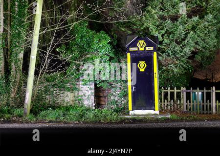 A preserved Automobile Association phone box. This one is number 573 and is located at the bottom of Garrowby Hill in the East Riding of Yorkshire Stock Photo