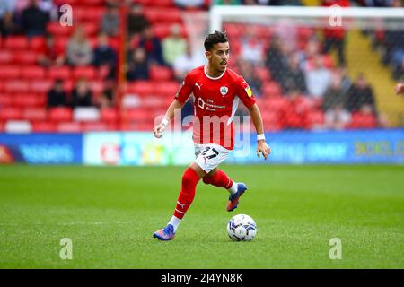 Oakwell, Barnsley, England - 18th April 2022 Amine Bassi (27) of Barnsley - during the game Barnsley v Peterborough, Sky Bet EFL Championship 2021/22, at Oakwell, Barnsley, England - 18th April 2022  Credit: Arthur Haigh/WhiteRosePhotos/Alamy Live News Stock Photo